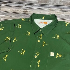 River Brothers Outfitters Mens Green Duck Print Short Sleeve Vented Button Up XL